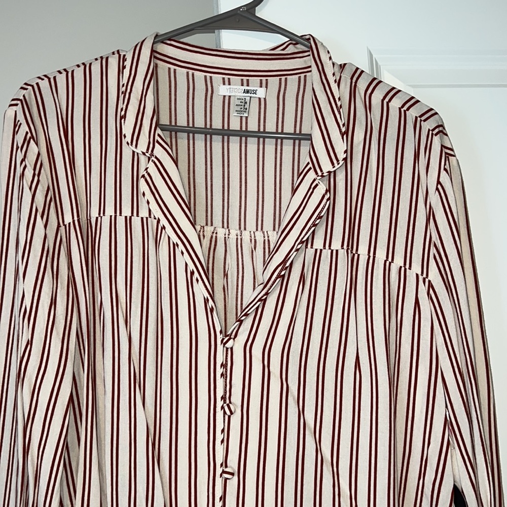 Red Stripe long Sleeve Button Down Top
